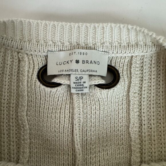 Lucky Brand Sweater Women’s Size S/M Lace Up Back Ribbed Cream Coastal Country - Picture 6 of 7